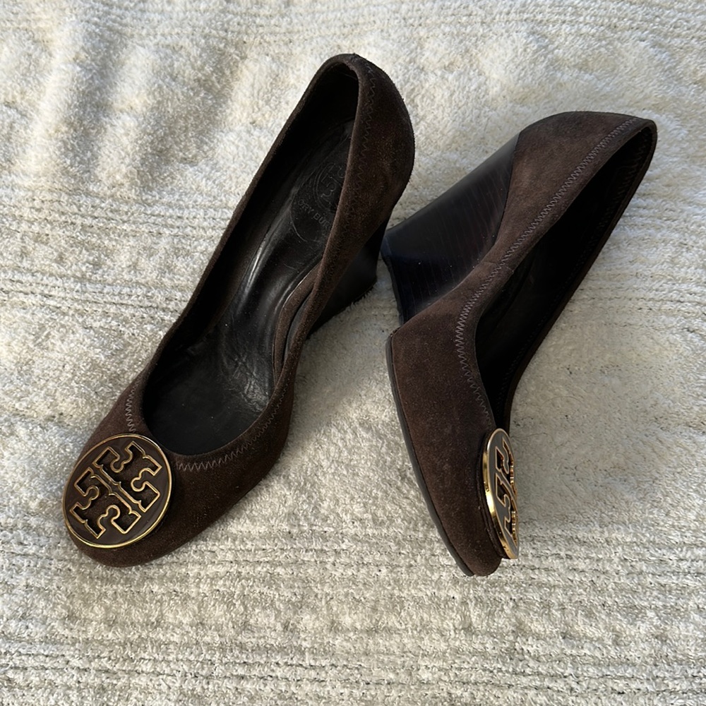 Tory Burch suede closed toe wedges